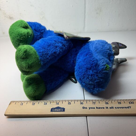 Dragon Plush Stuffed Animal Blue Green Iridescent Wings Horns Glitter Eyes P1 - Picture 8 of 9